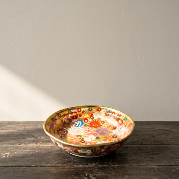 Kutani Kinhanazume Bowl — Tenzan Kiln Gold Millefleur Mokkō-Gata 19 cm