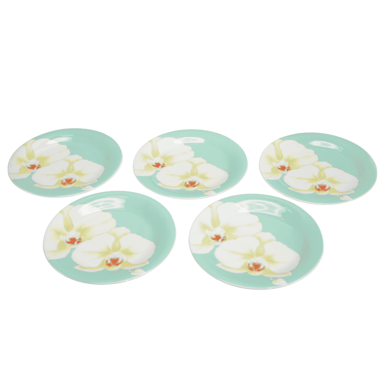 Juego de 5 platos Phalaenopsis vintage de 1975 de Kōransha — platos medianos de porcelana japonesa Arita-yaki