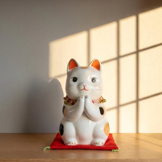 Große Maneki-Neko-Spardose | Yakushi Kiln Glückskatze, 23 cm