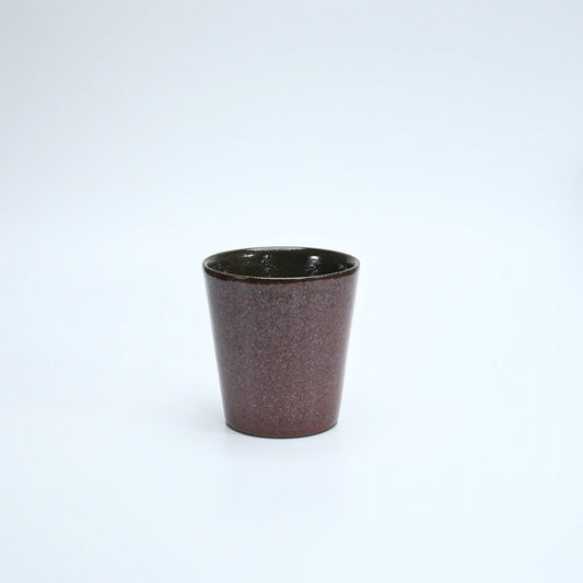 Tabata Shigemichi Mino-Yaki Double-Wall Rock Cup — Bordeaux & Black Luster Stoneware (300ml, Kiribako)
