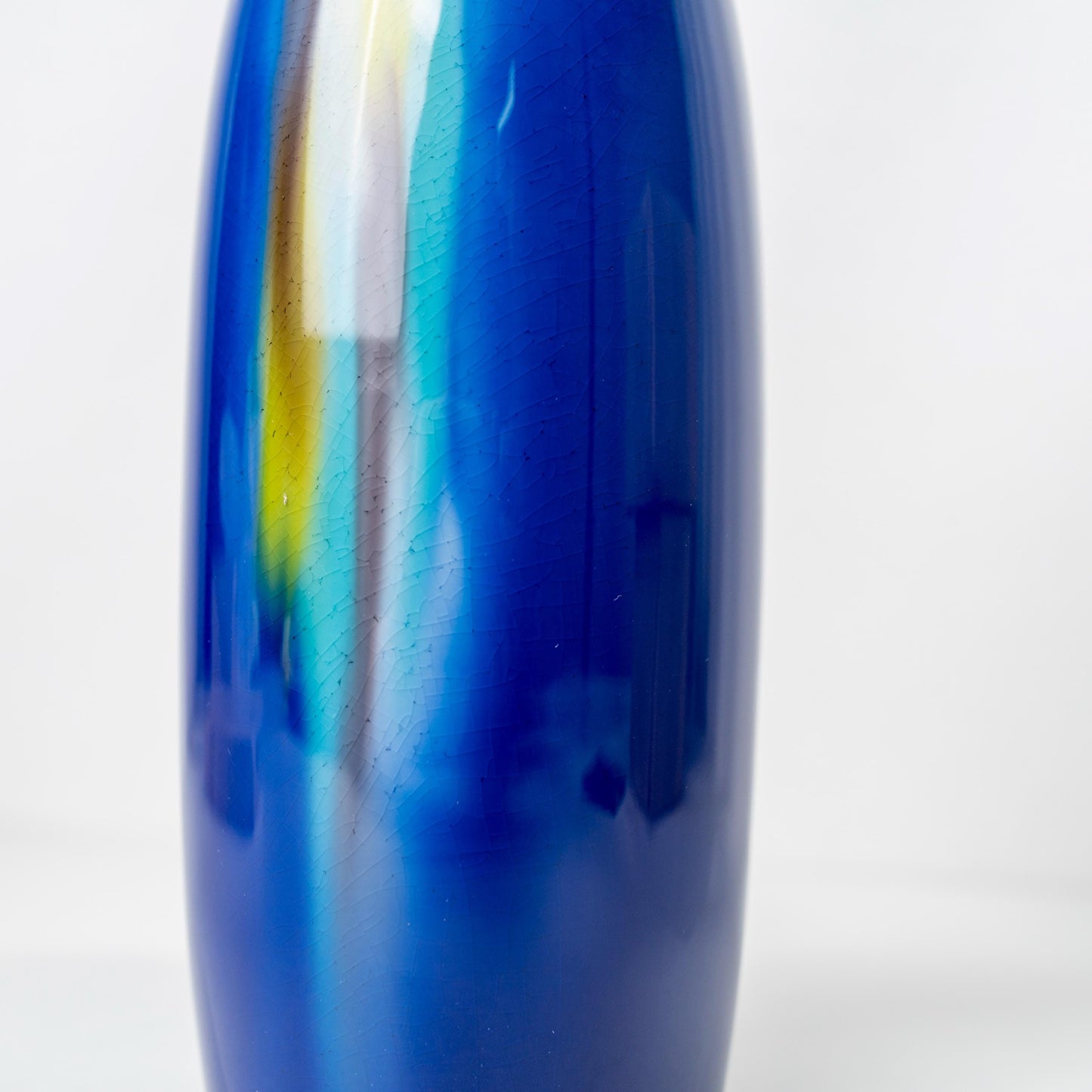Close-up of neck and rim on blue yusai porcelain vase