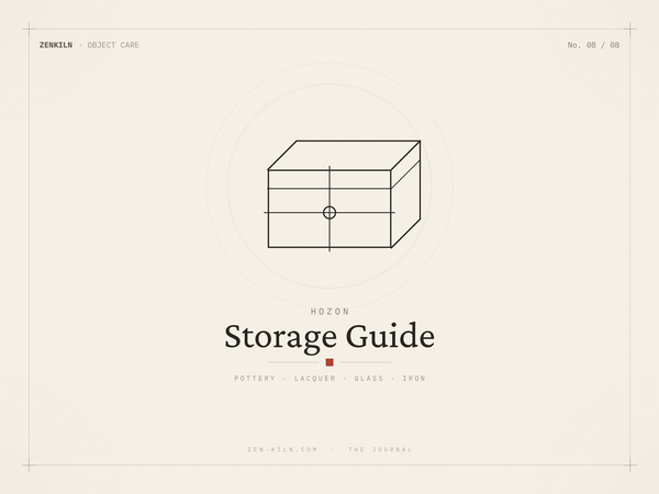 Editorial illustration — long-term storage guide for Japanese tableware