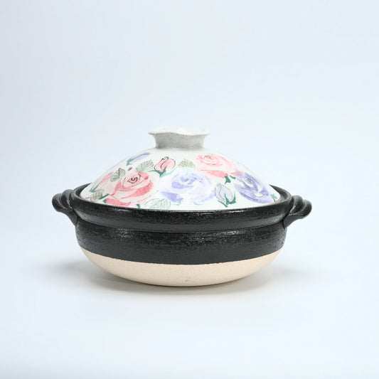 Japanese Rose Donabe Clay Pot | Banko Body + Seto Lid, 25cm Serves 2-3 — vue 1