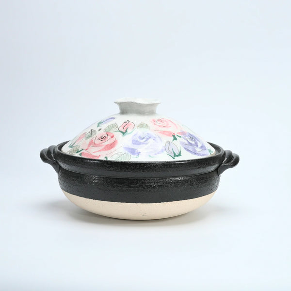 Japanese Rose Donabe Clay Pot | Banko Body + Seto Lid, 25cm Serves 2-3 — view 1