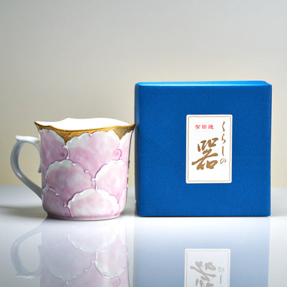 Arita-yaki Yellow Peony Mug — Bunzan Kiln Hand-Painted Icchin Relief Porcelain