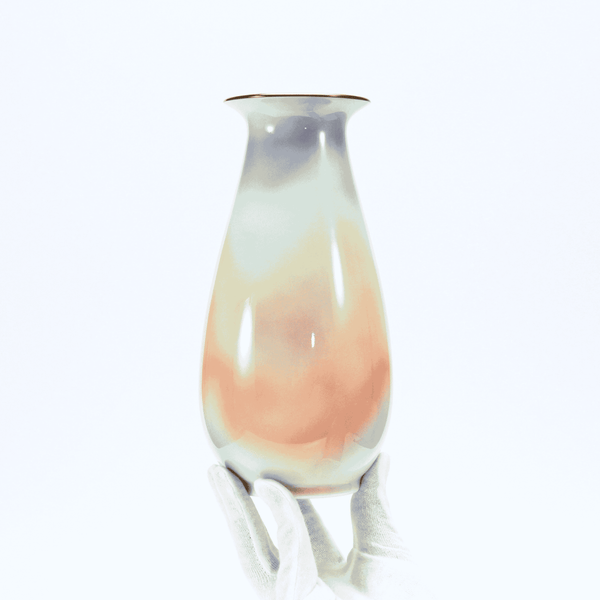Fukagawa Seiji Iridescent Porcelain Vase — Iro-e Saiji Hanaike, Gold Rim, Arita (view 2)