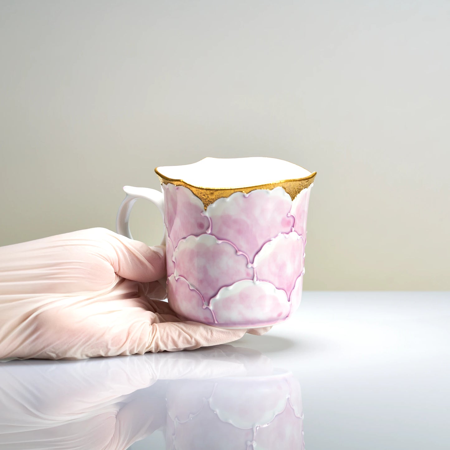 Arita-yaki Yellow Peony Mug — Bunzan Kiln Hand-Painted Icchin Relief Porcelain
