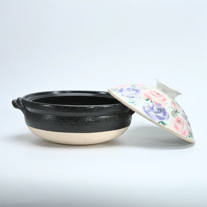 Japanese Rose Donabe Clay Pot | Banko Body + Seto Lid, 25cm Serves 2-3 — view 4