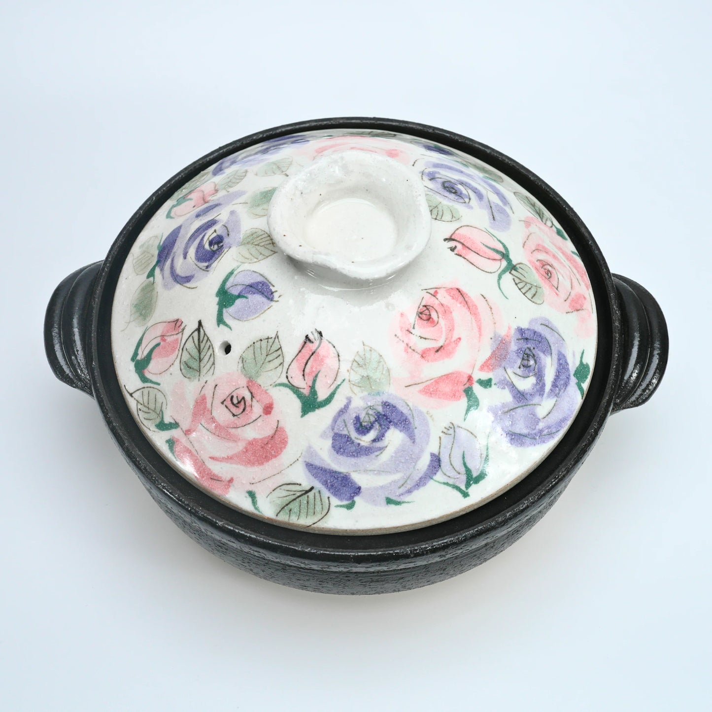 Japanese Rose Donabe Clay Pot | Banko Body + Seto Lid, 25cm Serves 2-3 — view 2