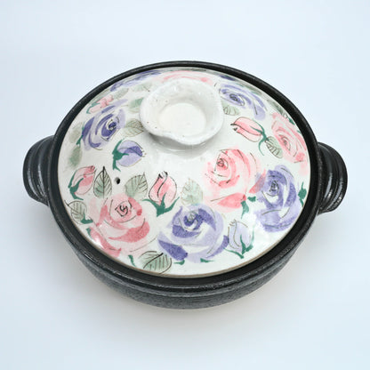 Japanese Rose Donabe Clay Pot | Banko Body + Seto Lid, 25cm Serves 2-3 — view 2