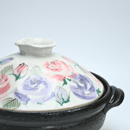 Japanese Rose Donabe Clay Pot | Banko Body + Seto Lid, 25cm Serves 2-3 — view 3