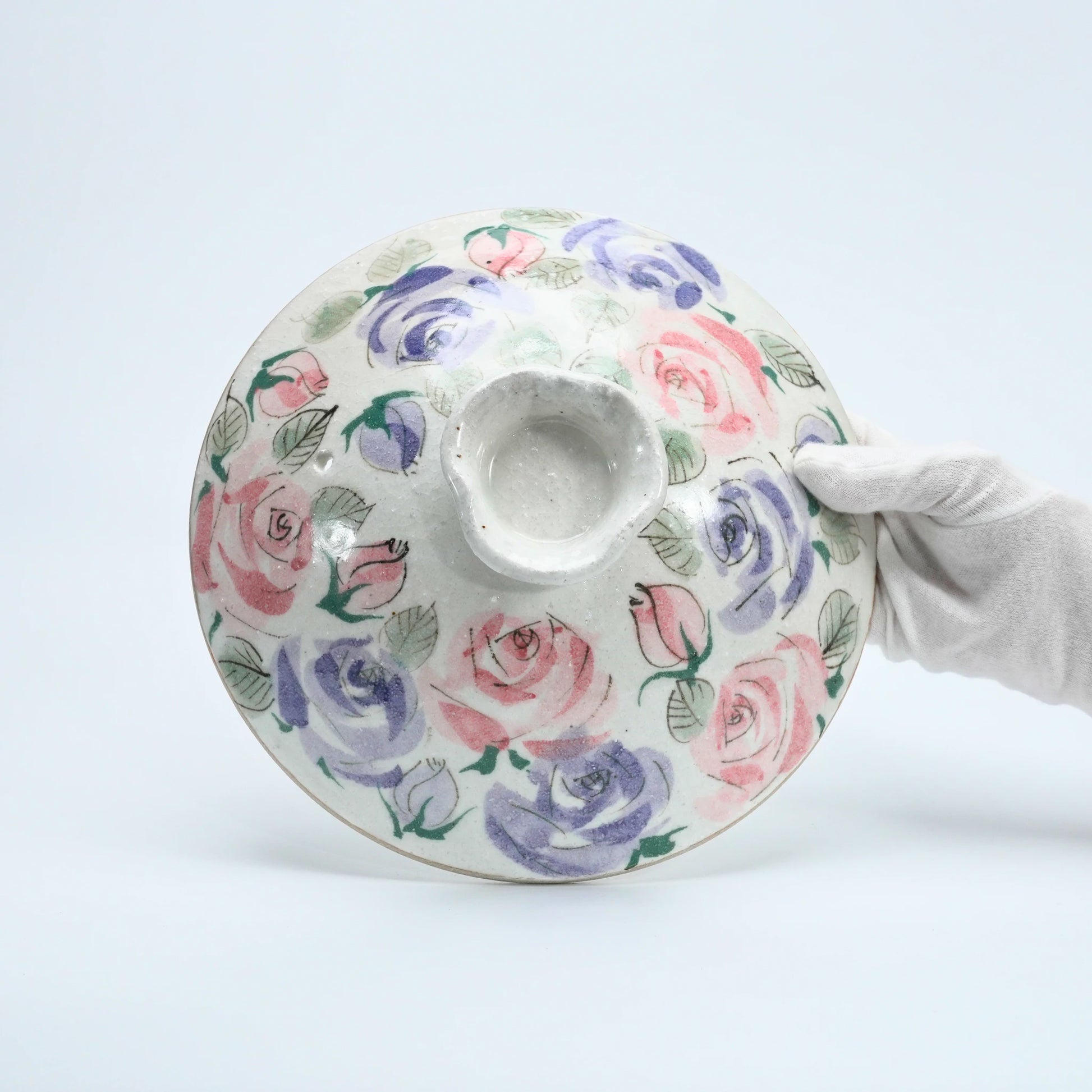 Japanese Rose Donabe Clay Pot | Banko Body + Seto Lid, 25cm Serves 2-3 — view 5