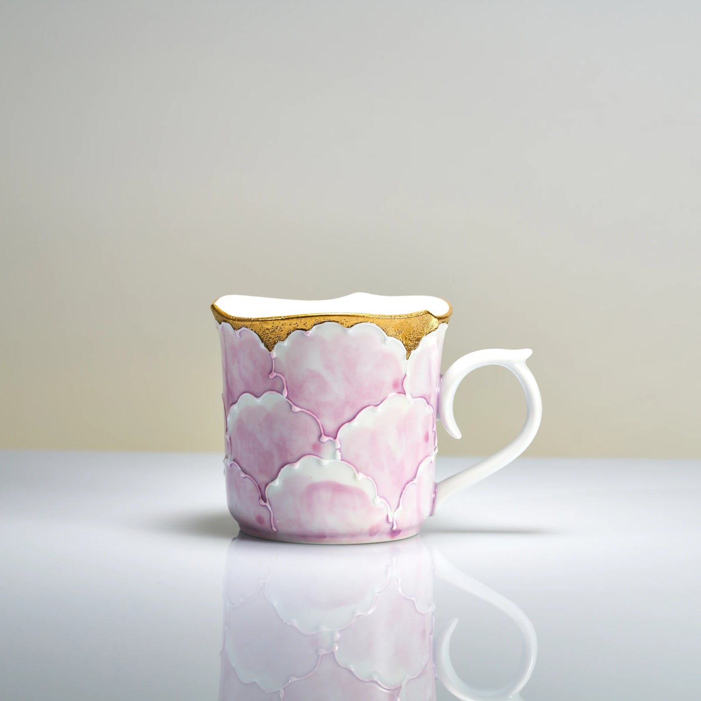 Arita-yaki Yellow Peony Mug — Bunzan Kiln Hand-Painted Icchin Relief Porcelain