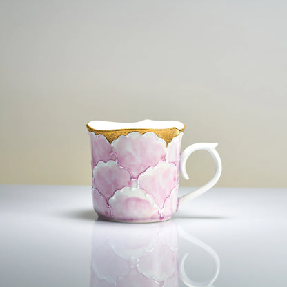 Arita-yaki Yellow Peony Mug — Bunzan Kiln Hand-Painted Icchin Relief Porcelain