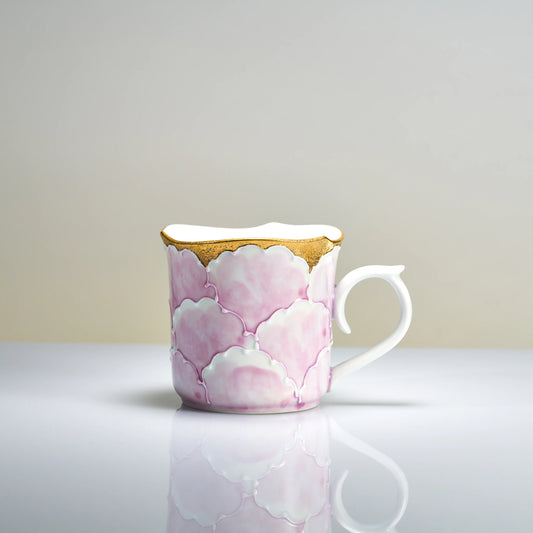 Arita-yaki Yellow Peony Mug — Bunzan Kiln Hand-Painted Icchin Relief Porcelain