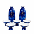 Vintage Fukagawa-Sake-Set – Ruri Budō Lapisblau, 7-teilig