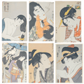 Portfolio d'estampes ukiyo-e sur bois vintage d'après Utamaro — 6 reproductions bijin-ga ōban, portfolio en washi (fukkokuban)