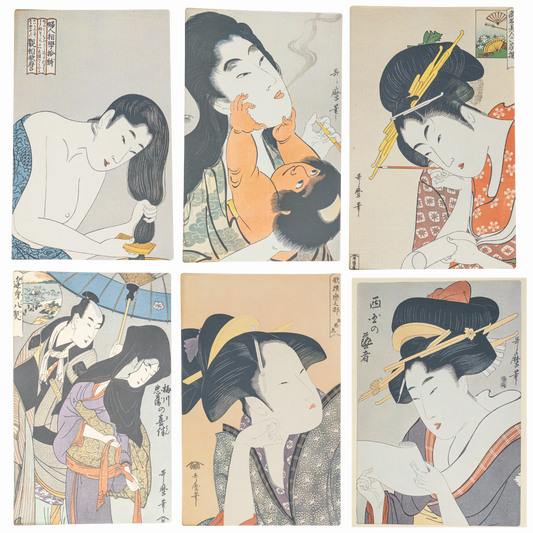 Vintage Ukiyo-e Woodblock Portfolio After Utamaro — 6 Bijin-ga Ōban Reproductions, Washi Folio (Fukkokuban)