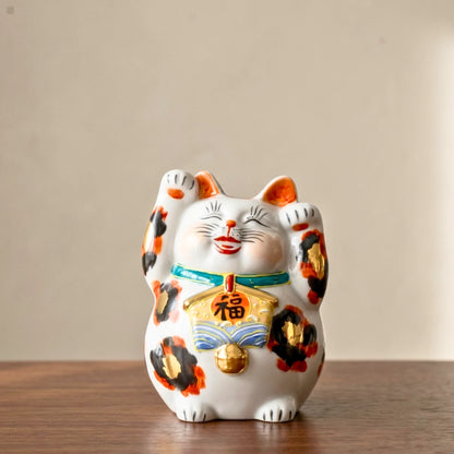Goldene dreifarbige Kutani-Glückskatze | Maneki-Neko-Figur, 14 cm