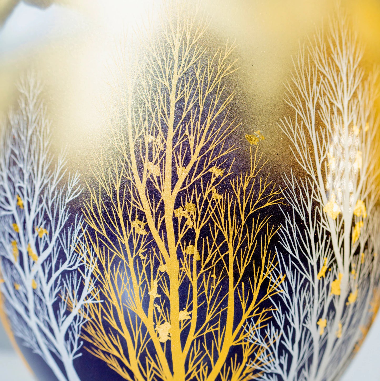 Kutani Crane Vase, Hand-Painted Porcelain Vase with Gold Leaf, for Ikebana and Tokonoma Display