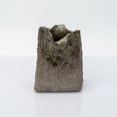 Shigaraki Bud Vase, Hechimon Hand-Built Stoneware with Ash-Glaze Drip