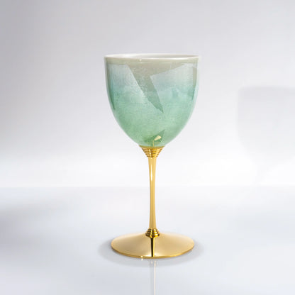 Kutani gold leaf green wine cup front view on white background