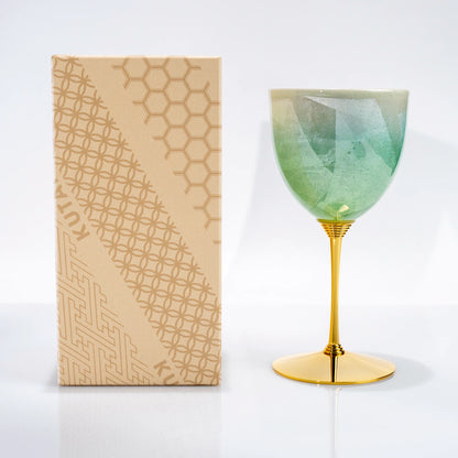 Kutani green wine cup displayed with gift box