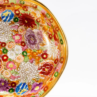 Angled top view of Kutani gold floral serving bowl