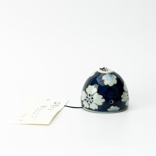 Hand-Painted Arita Porcelain Wind Chime with Blue Floral Pattern