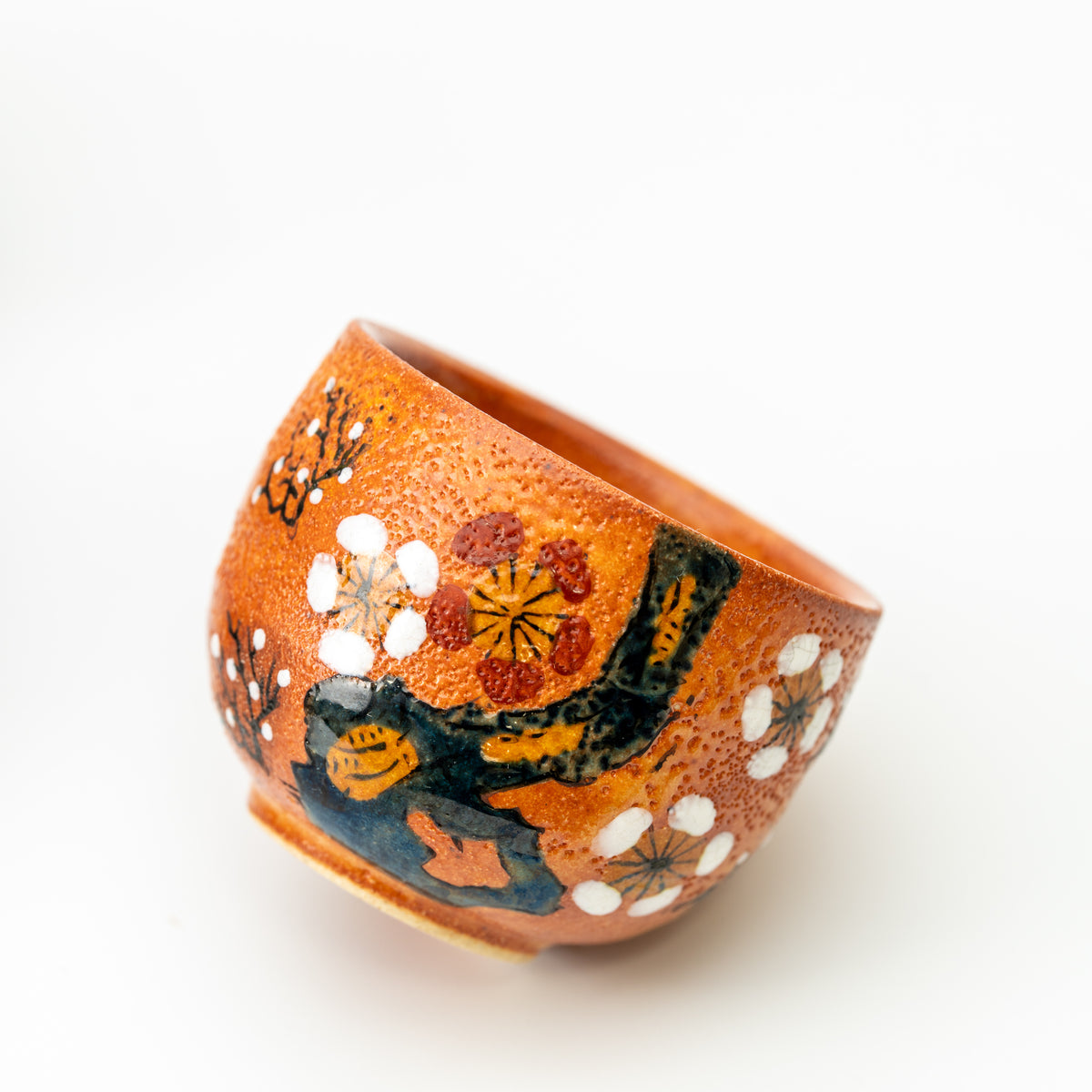 Kutani Floral Sake Cups, Set of 5 in a Wooden Box