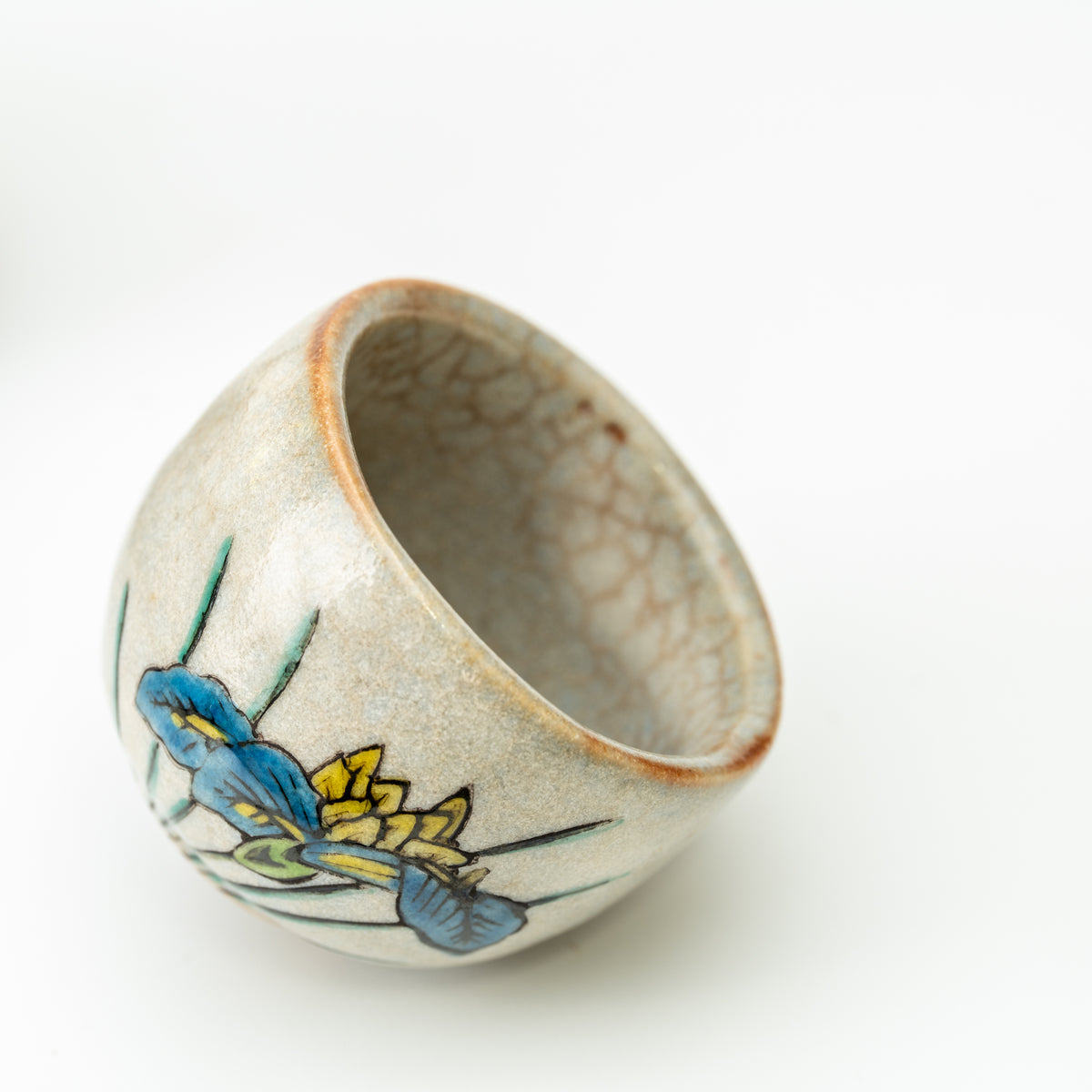 Kutani Floral Sake Cups, Set of 5 in a Wooden Box