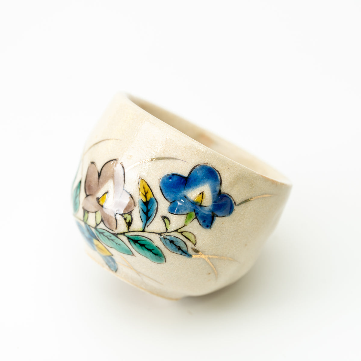Kutani Floral Sake Cups, Set of 5 in a Wooden Box