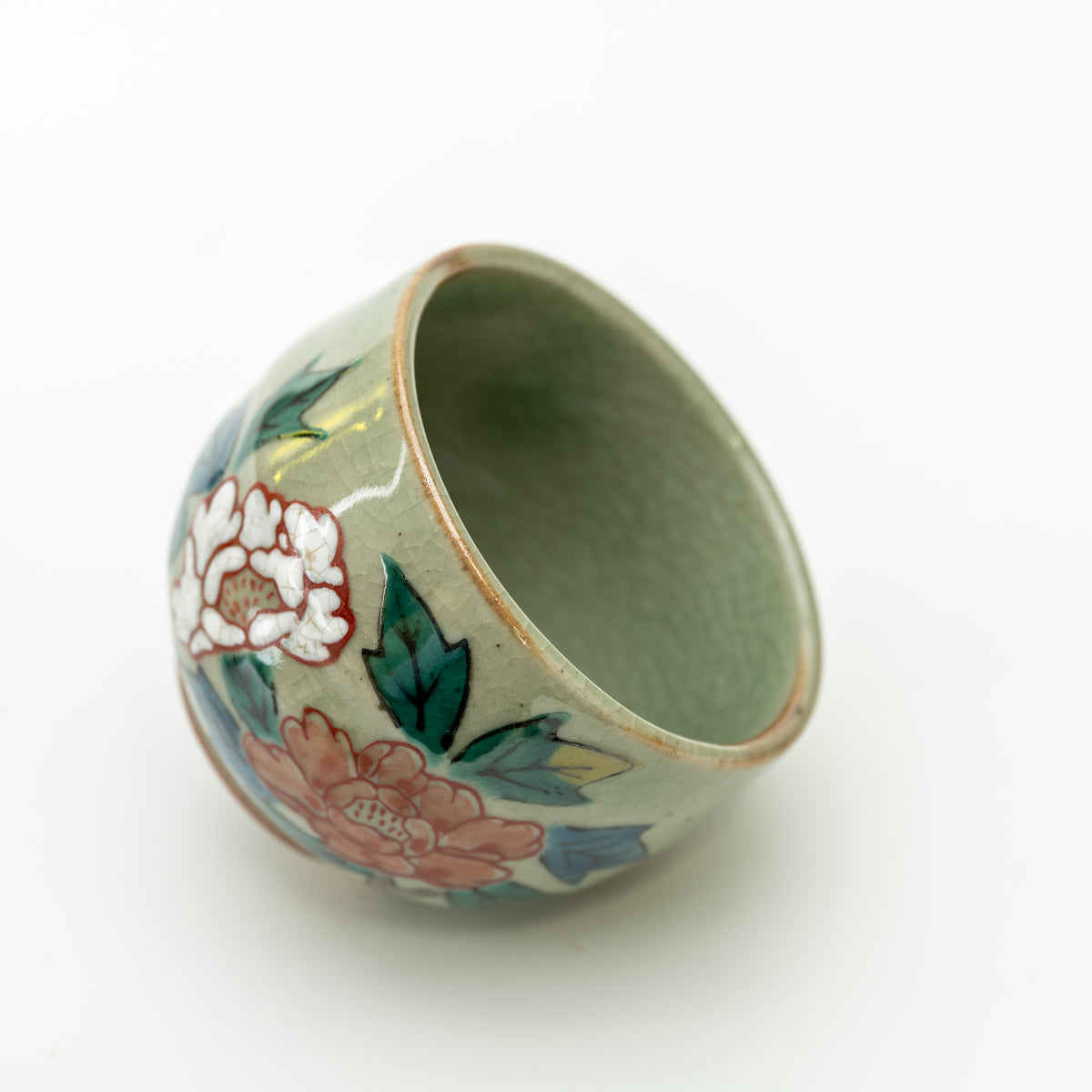Kutani Floral Sake Cups, Set of 5 in a Wooden Box