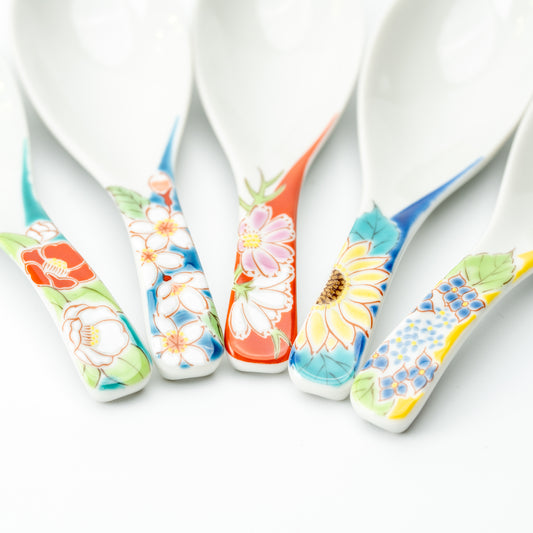 Kutani Soup Spoon Set of 5 — Floral | Seikō-gama