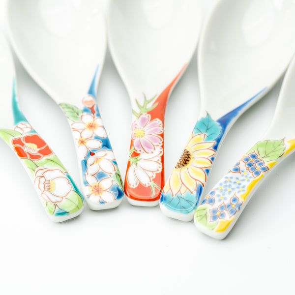 Kutani Soup Spoon Set of 5 — Floral | Seikō-gama