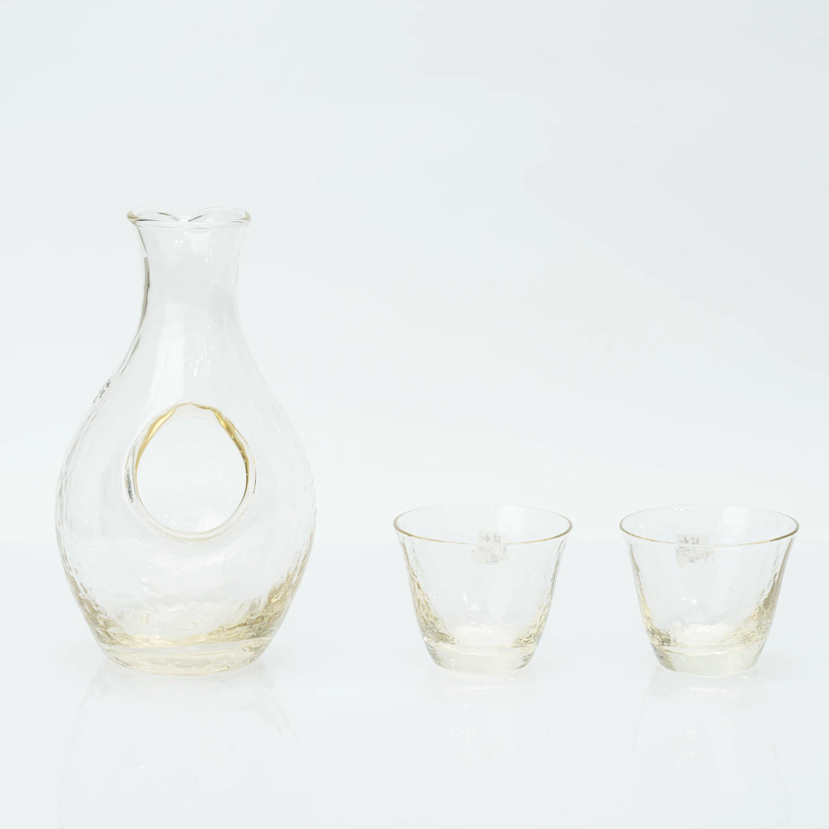 Japanese Sake Set, Toyo Sasaki Handmade Amber Glass, Cold Sake Carafe with Ice Pocket, 300ml + 2 Cups