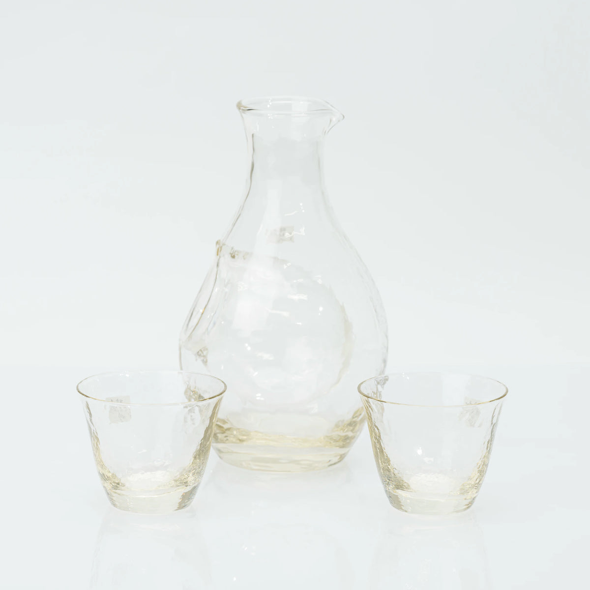 Japanese Sake Set, Toyo Sasaki Handmade Amber Glass, Cold Sake Carafe with Ice Pocket, 300ml + 2 Cups