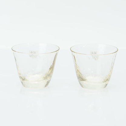 Japanese Sake Set, Toyo Sasaki Handmade Amber Glass, Cold Sake Carafe with Ice Pocket, 300ml + 2 Cups