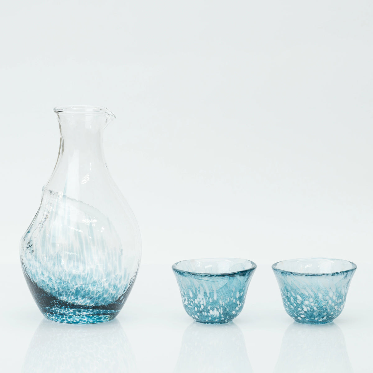 Japanese Cold Sake Set, Handmade Soda-Lime Glass | Toyo Sasaki Carafe with Ice Pocket & 2 Cups