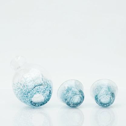 Japanese Cold Sake Set, Handmade Soda-Lime Glass | Toyo Sasaki Carafe with Ice Pocket & 2 Cups