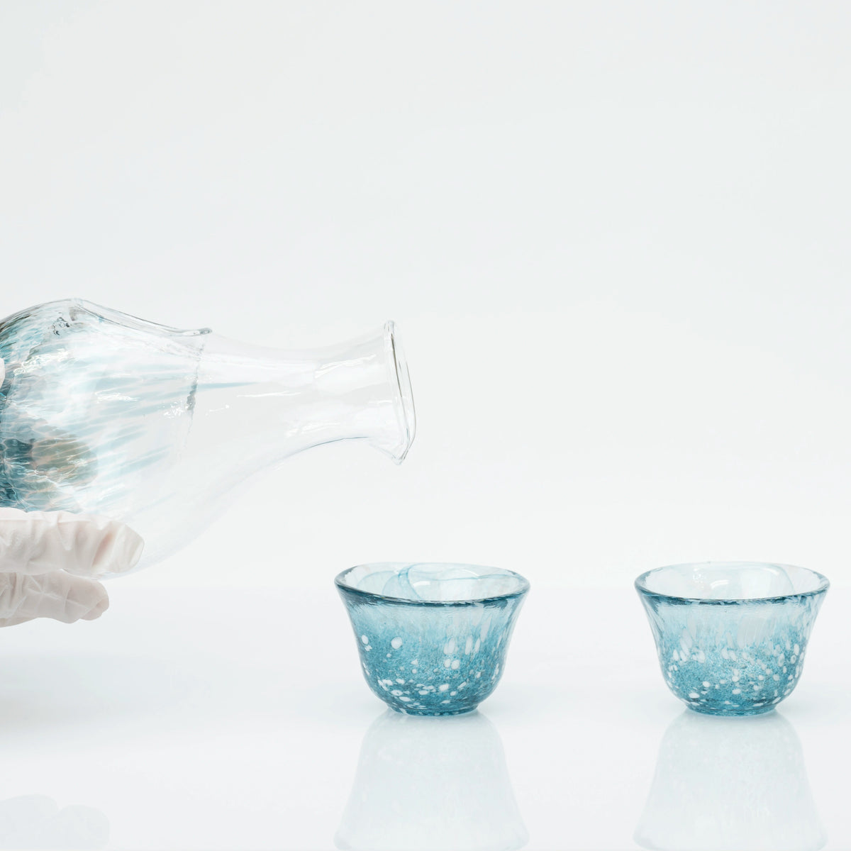 Japanese Cold Sake Set, Handmade Soda-Lime Glass | Toyo Sasaki Carafe with Ice Pocket & 2 Cups