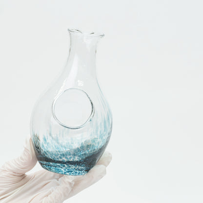 Japanese Cold Sake Set, Handmade Soda-Lime Glass | Toyo Sasaki Carafe with Ice Pocket & 2 Cups