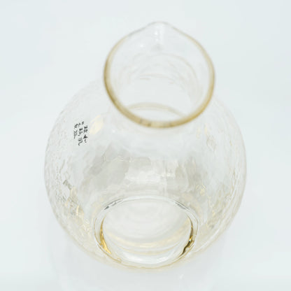 Japanese Sake Set, Toyo Sasaki Handmade Amber Glass, Cold Sake Carafe with Ice Pocket, 300ml + 2 Cups