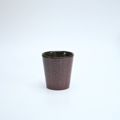Tabata Shigemichi Mino-Yaki Double-Wall Rock Cup — Bordeaux & Black Luster Stoneware (300ml, Kiribako)