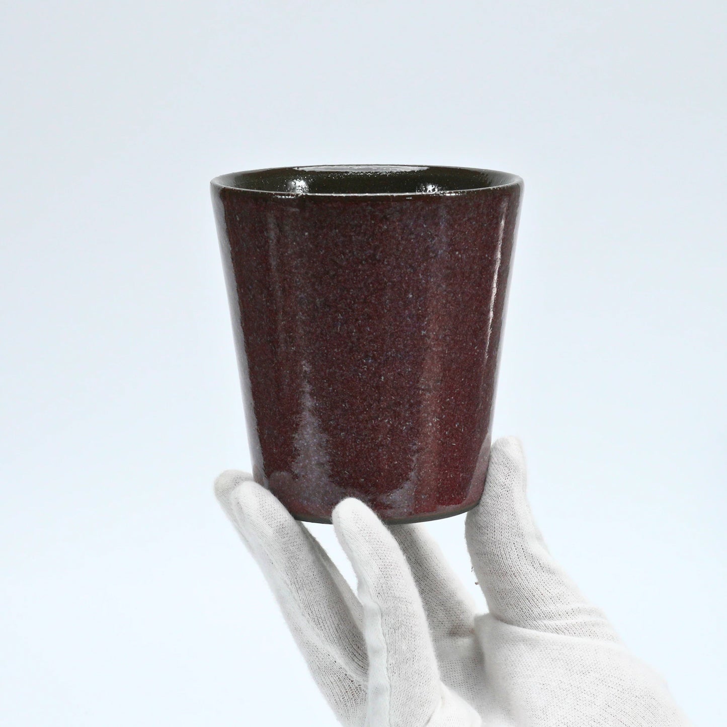 Tabata Shigemichi Mino-Yaki Double-Wall Rock Cup — Bordeaux & Black Luster Stoneware (300ml, Kiribako)