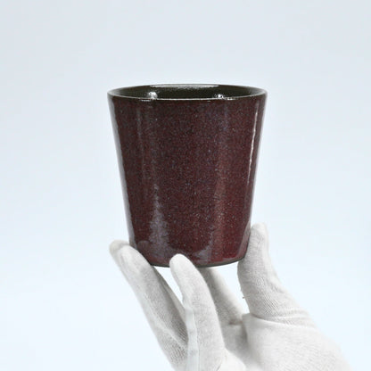 Tabata Shigemichi Mino-Yaki Double-Wall Rock Cup — Bordeaux & Black Luster Stoneware (300ml, Kiribako)