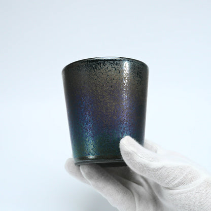 Tabata Shigemichi Mino-Yaki Double-Wall Rock Cup — Bordeaux & Black Luster Stoneware (300ml, Kiribako)