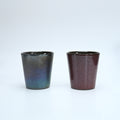 Tabata Shigemichi Mino-Yaki Double-Wall Rock Cup — Bordeaux & Black Luster Stoneware (300ml, Kiribako)