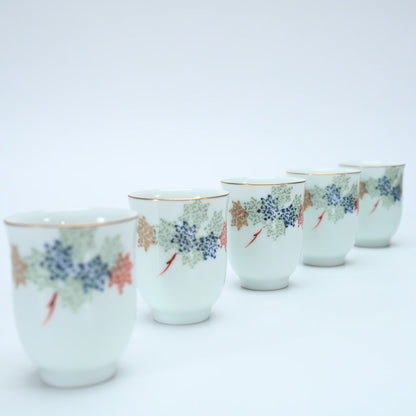 Vintage 1977 Fukagawa Seiji Kurenai Sake Set — 2 Tokkuri & 5 Ochoko, Arita — vue 6