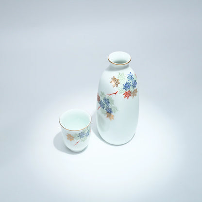 Vintage 1977 Fukagawa Seiji Kurenai Sake Set — 2 Tokkuri & 5 Ochoko, Arita — vue 2
